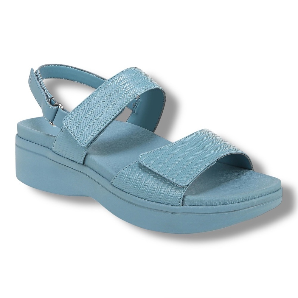 Vionic Fay Sandals size 10 WIDE Blue Adjustable Wedge Strappy Slingback Open Toe